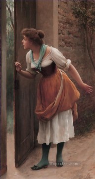 von The Eavesdropper lady Eugene de Blaas 美しい女性 女性 Oil Paintings